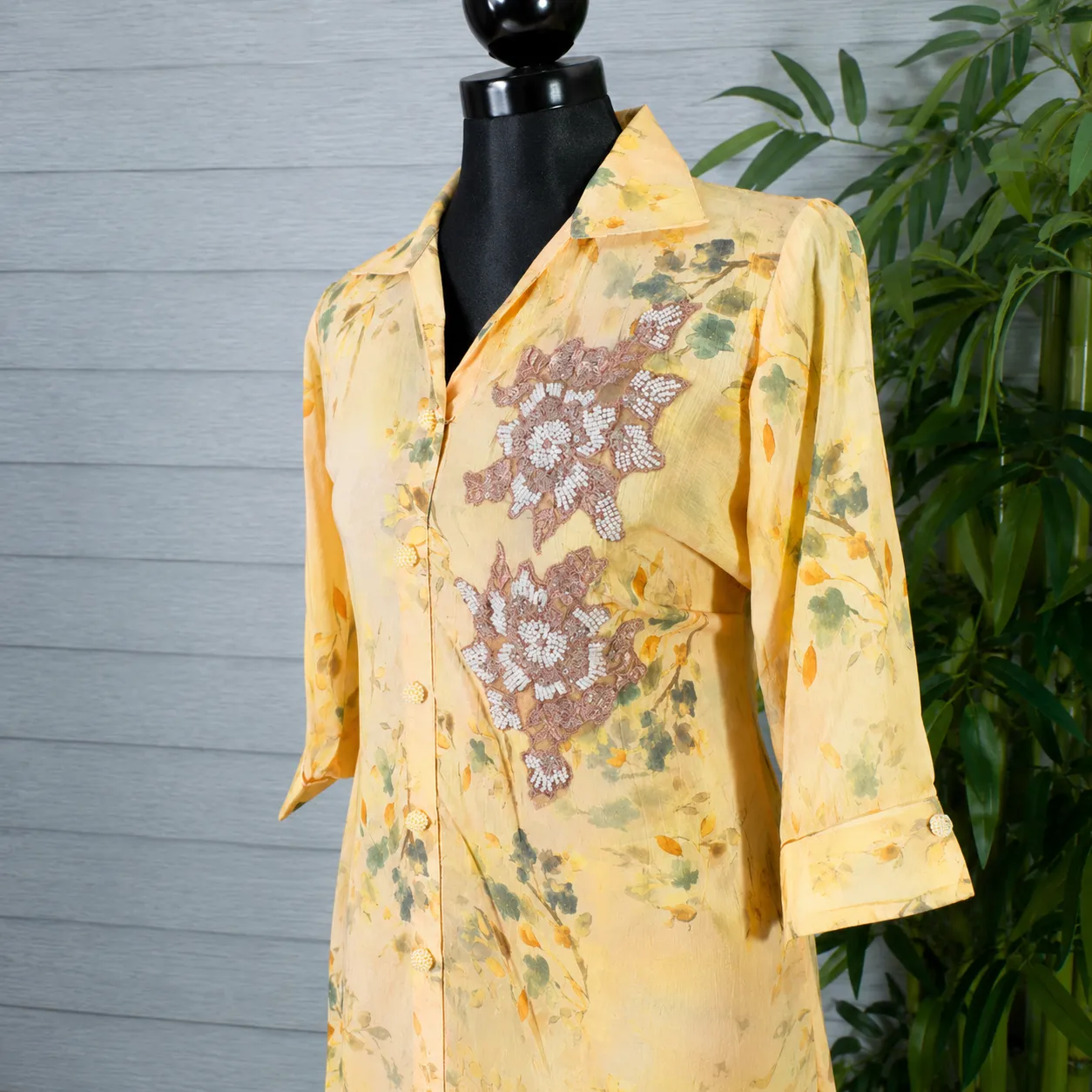 Peach Floral Embroidered Kurti & Pant Set